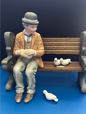 Vintage Ceramic Park Bench Figurine with White Dove Accent